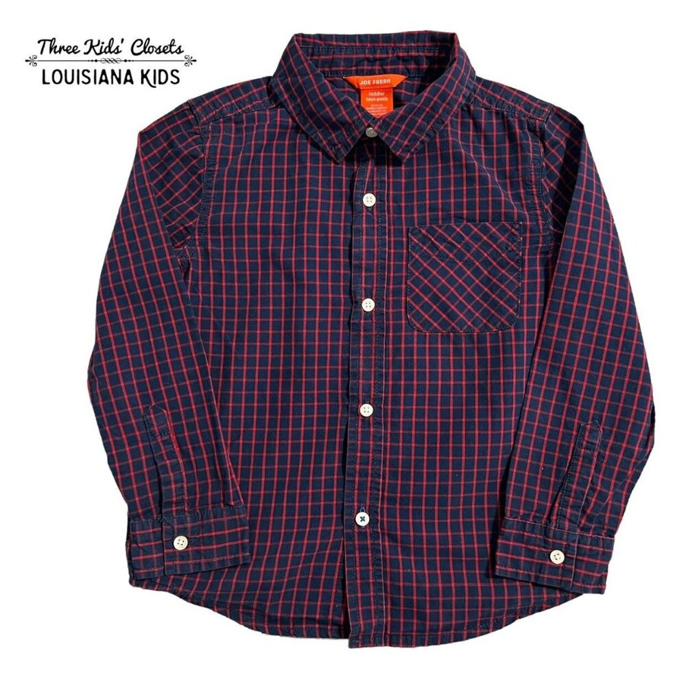 Joe Fresh Sz 5 Red & Navy Button Down Shirt
